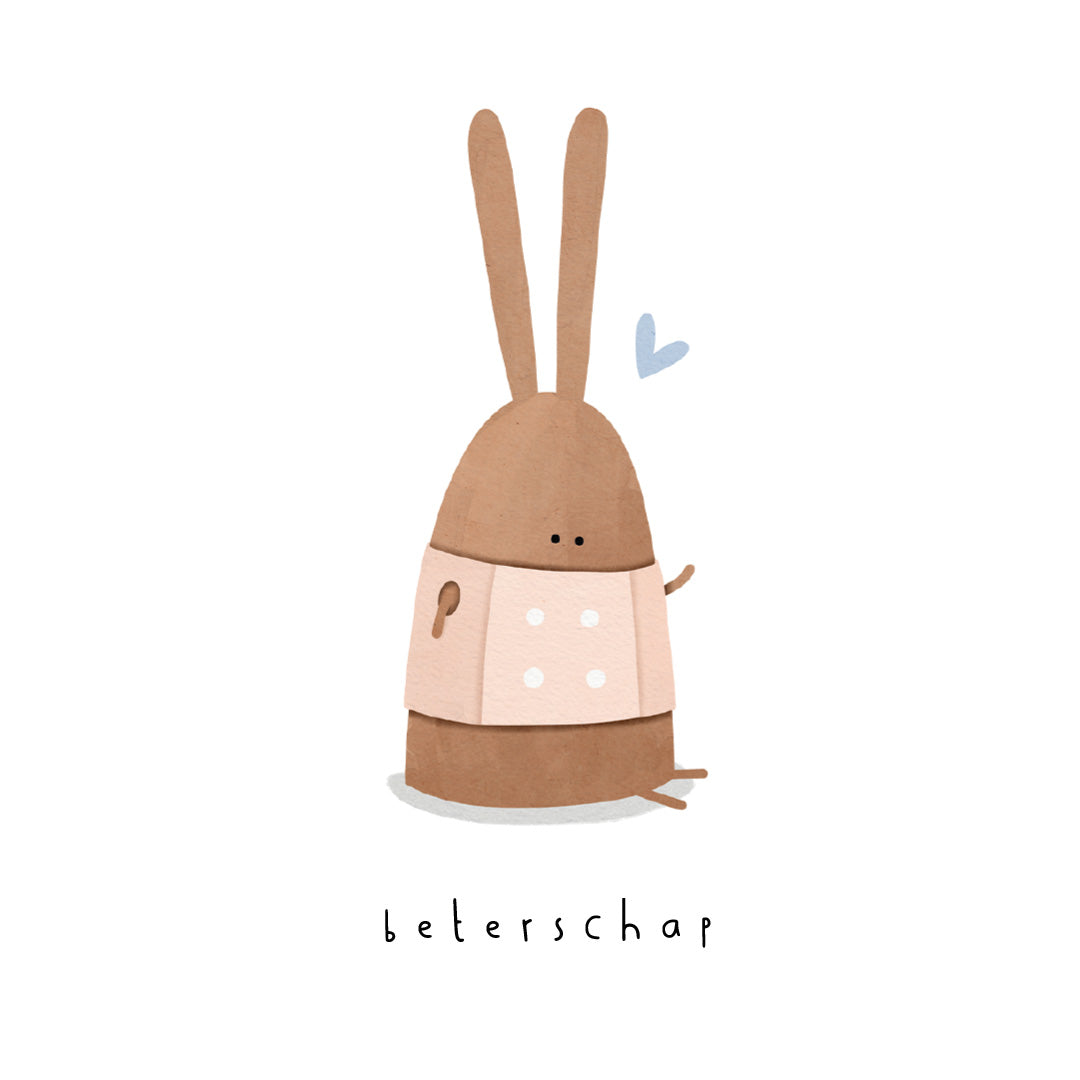 Gevouwen kaart: Beterschap konijn