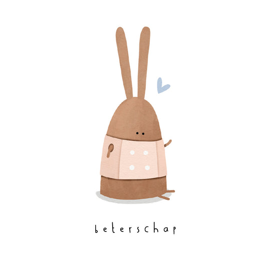 Gevouwen kaart: Beterschap konijn