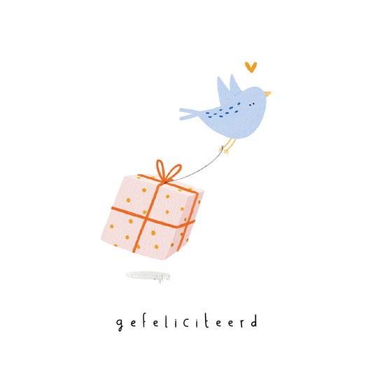 Gevouwen kaart: De cadeau-vogel