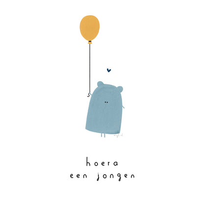 Gevouwen kaart: Hoera een jongen