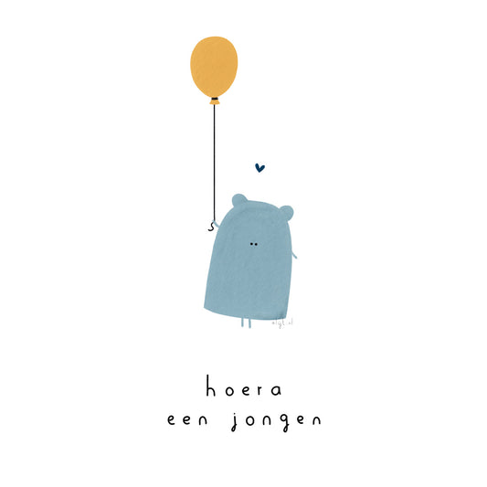 Gevouwen kaart: Hoera een jongen