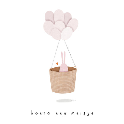 Gevouwen kaart: Hoera een meisje (mandje)